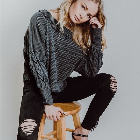 Free People Josie Waffle Knit Top Sweater